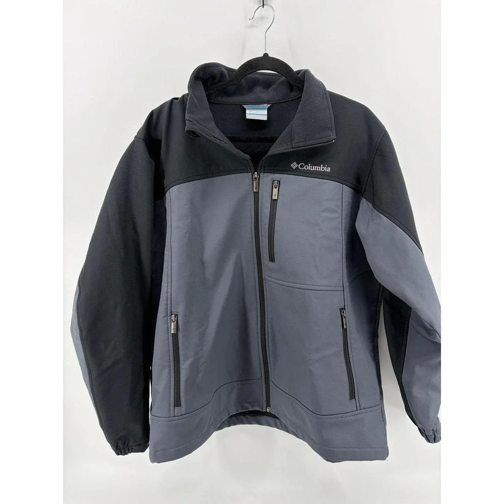 Columbia Softshell Jacket, Gray Black Fleece Lined, Bomber, Full Zip, Size L